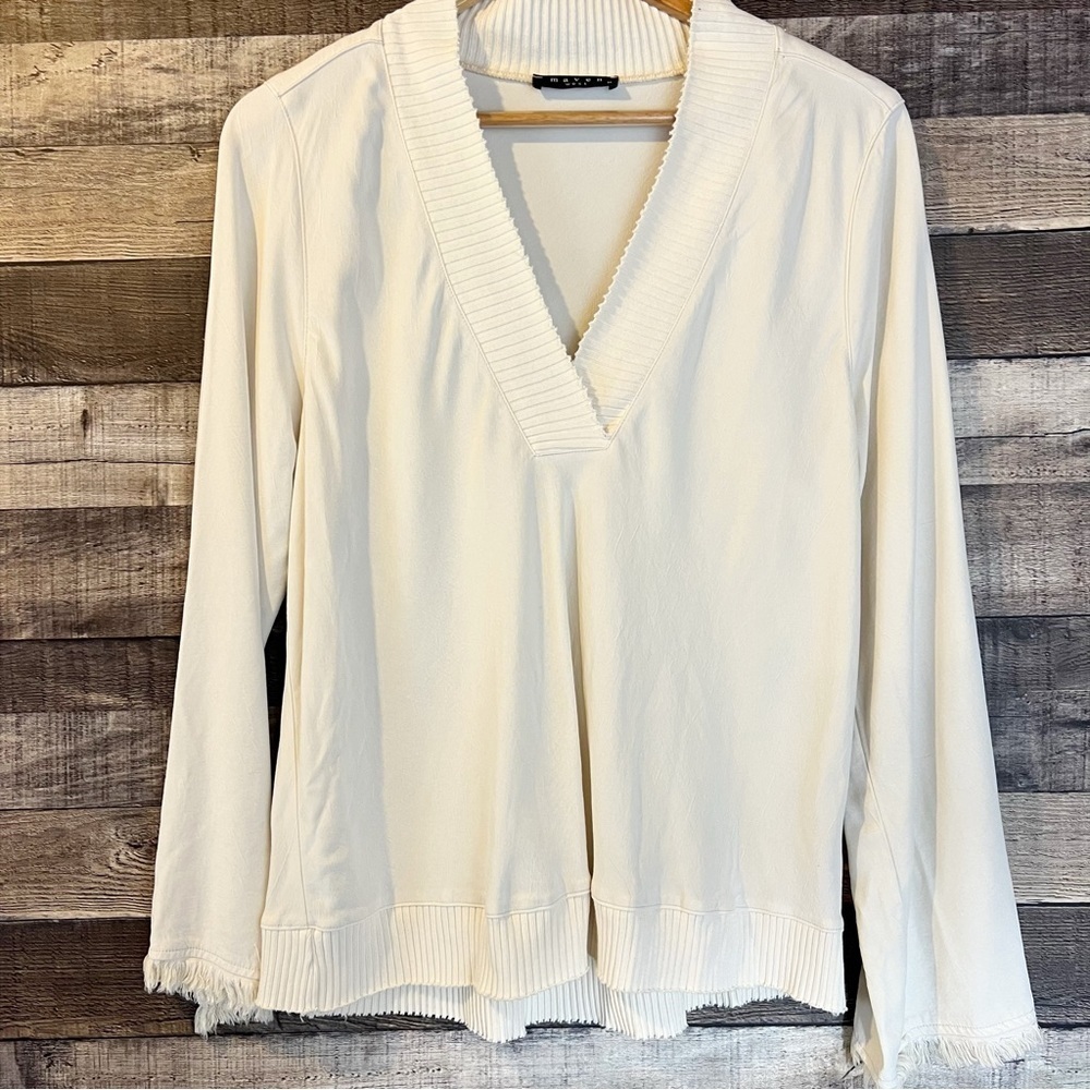 NWT‎ Maven West Cream Long Sleeve Top M Minimalist Quiet Luxury Balletcore